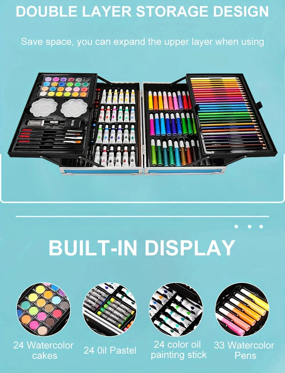 Art Supplies, 145 Pack Painting Drawing Art Kit , Deluxe Double Layers Art Set Crafts, Colored Pencils, Oil Pastels, Watercolor