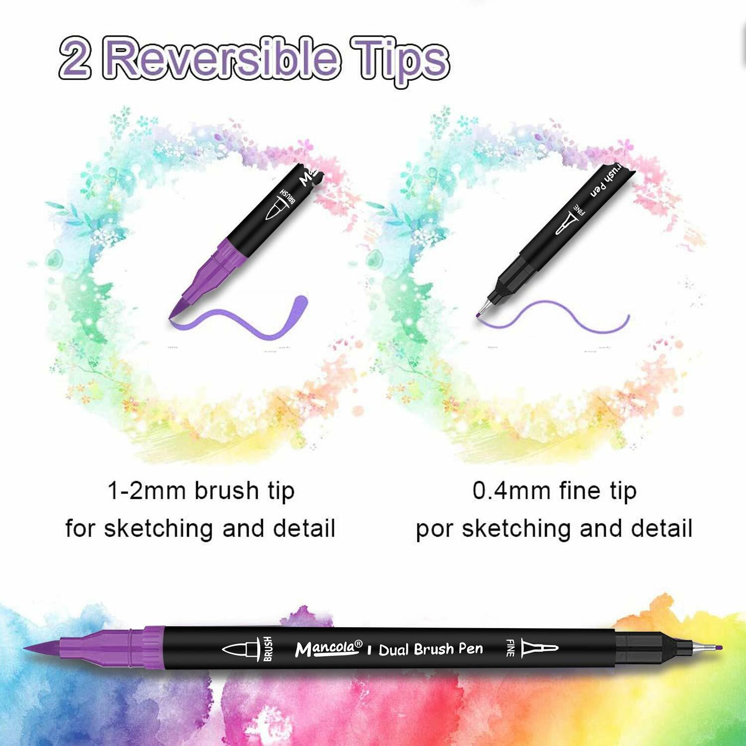 mancola Dual Tip Art Markers 100 Colors Water Based Brush Fineliner Set